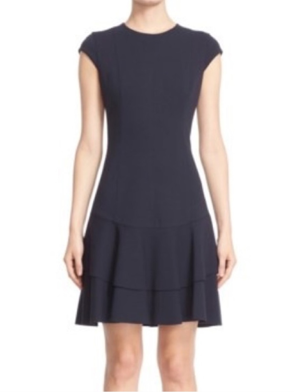 Akris Punto Dress Womens 12 Navy Ruffle Career Business Classy Party Old Money